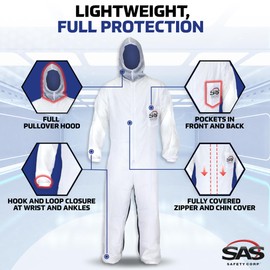 SAS Safety 6938 Moon suit Nylon Cotton Coverall, Large, White