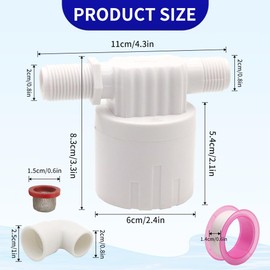 1/2'' Float Valve, Automatic Float Valve Water Level Control Floating Ball Valve Auto Fill Shut Off Water Float Valve for Water Tanks, Fountains, Swimming Pools, Aquarium, Livestock Tanks (Side inlet)