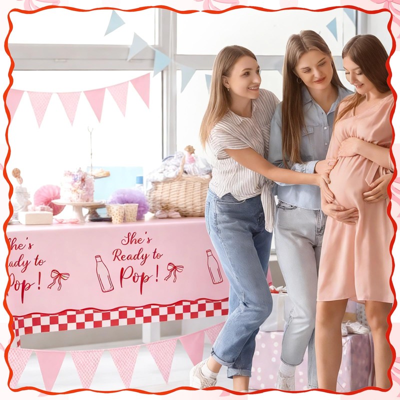 Sieral 4 Pcs She's Ready to Pop Baby Shower Decorations