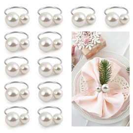 Kesote 12 Servilleteros Decorativos Anillos de Servilleta de Perlas Decoraciones de Mesa para Boda Fiestas de Cumpleaños Navidad Bautizo Aniversario