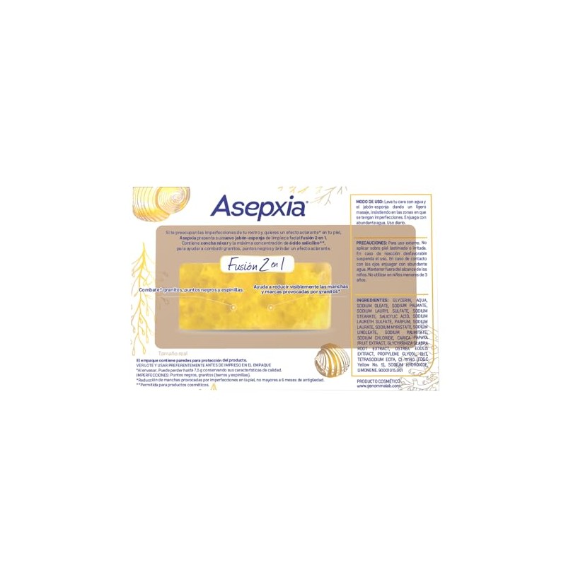 ASEPXIA Fusión 2 en 1 Concha Nácar Jabón - Esponja,