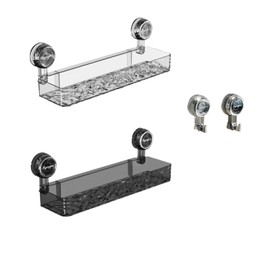 Kibeonno Suction Cup Shower Caddy Toothbrush Holders for Bathrooms Capacity Corrugated Suction Cup Storage Holder, No Drilling Shower Caddy Tension Pole Kitchen, and Home Decor (White&Grey, Two)