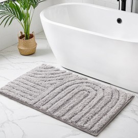 Sunlit - Alfombra de baño decorativa con textura bohemia de 50 x 76 cm, moderna y antideslizante, absorbente, suave, orgánica, moderna, lavable a máquina, color gris claro