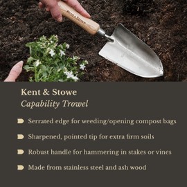 Kent & Stowe Capability Trowel, Compact and Multi-Functional Garden Trowel with Serrated Edge and Hammer, Classic All Year Round Garden Tools Made from Stainless Steel and Ash Wood