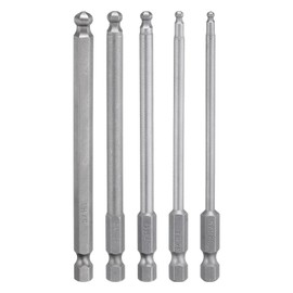 HARFINGTON 5pcs Ball End Hex Screwdriver Bit Set QT2.5/QT3.0/QT4.0/QT5.0/QT6.0 S2 Steel 1/4" Hex Shank 4" Length Magnetic Hexagon Head Power Drill Bits
