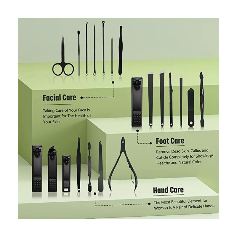 Umeinac Tech Kit Corta Uñas Tijeras Lima Manicure Pedicure 21pc