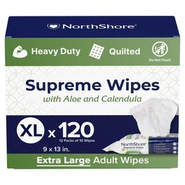 NorthShore Supreme Heavy-Duty Quilted Wipes, X-Large, Travel Packs, Case/120 (12/10s)