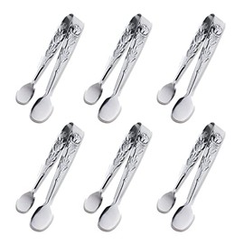 6 mini pinzas para servir de 4 pulgadas, pinzas para cubos de azúcar de acero inoxidable rosa, pinzas pequeñas plateadas para hielo para fiestas de té y café, aperitivos, postres de Sunenlyst (6