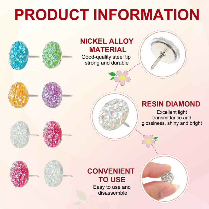 PATIKIL 30Pcs Diamond Push Pins, Glitter Rhinestone Decorative Thumb Tacks
