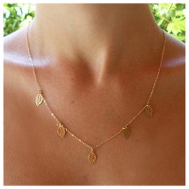 Cimenexe Bohemian Hollow Leaf Necklace Choker Tiny Leaf Dangle Necklace Outline Leaf Choker Necklace Gold Short Leaf Collar Necklace Jewellery for Women and Girls