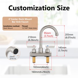GBBNE Bar Sink Faucet 4 Inch Center 2 Hole Deck Mount Bar Faucets for Sink Prep Dual Handles Commercial Utility Laundry Kitchen,Brushed Nickel