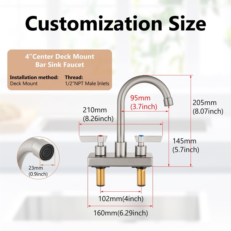 GBBNE Bar Sink Faucet 4 Inch Center 2 Hole Deck