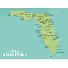 Best Maps Ever Florida State Parks Checklist Map 18x24 Poster (Green & Aqua)