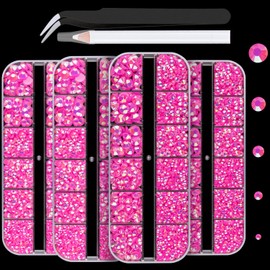 BELLEBOOST 7000PCS Resin Rhinestones Kits, 2/3/4/5/6mm Flatback Jelly Rhinestones, 4 Box Hot Pink AB Non Hotfix Crystal Gems for DIY Crafts Mugs Bottles Tumblers Clothes Makeup Nail Manicure