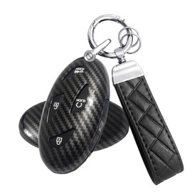 ATFIGII Key Fob Cover Case Compatible With Hyundai Kona EV Sonata Ioniq 6 Elantra 2024 2025 Santa Fe Tuscon Key Holder ABS Carbon Fiber Pattern Key Protector Keychain Keyring 5 Buttons B Black