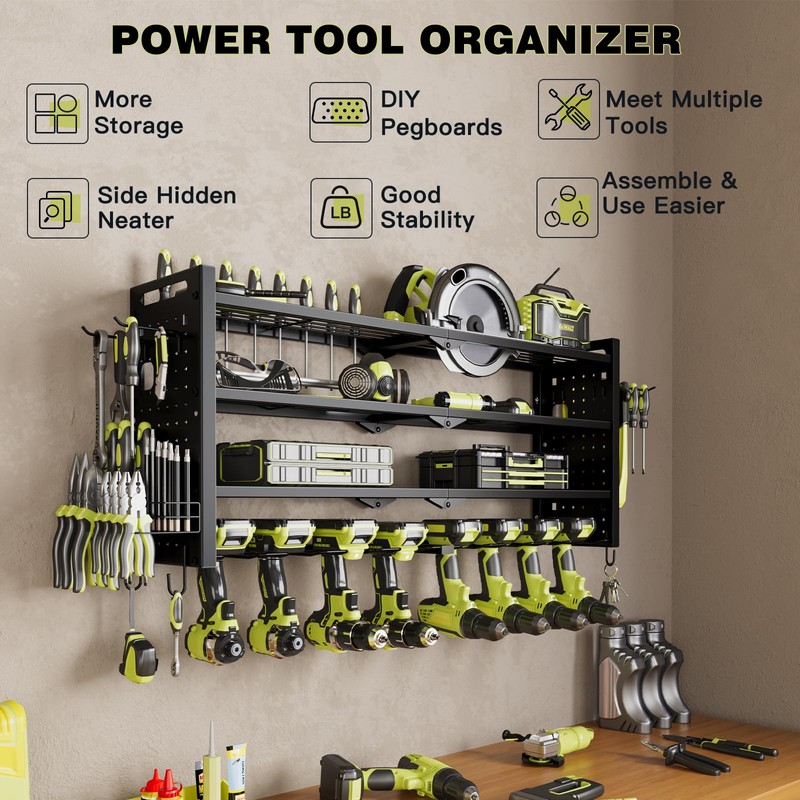Power Tool Organizer Wall Mount,Cordless Drill Organizer,4 Layers Large Capacity