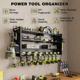 Power Tool Organizer Wall Mount,Cordless Drill Organizer,4 Layers Large Capacity Tool Rack with 8 Drill Holders (BLACK)