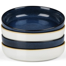 Herogo Stoneware Pasta Bowls Set of 4, Large Wide Shallow 37oz Plates and Serving Bowls Sets for Salad Soup Cereal, Microwave & Dishwasher Safe, Starry Blue & Ivory White