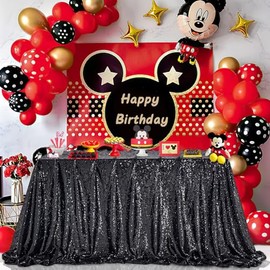 QueenDream - Mantel de Lentejuelas Negras de 60 x 102 Pulgadas, Mantel Rectangular con Purpurina para Boda, cumpleaños, Ceremonia, Pasteles, decoración de Mesa de Postre