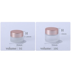 Healthcom 10 tarros vacíos de 10 gramos/10 ml de vidrio esmerilado transparente con tapas de oro rosa, recipiente cosmético de vidrio recargable para crema de ojos para loción facial, sombra de ojos, bálsamos labiales