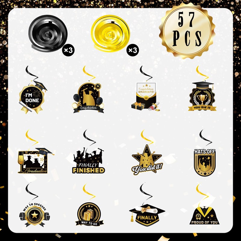 Graduation Hanging Swirls, 57 Pcs Graduation Swirl Decorations, Congrats Grad