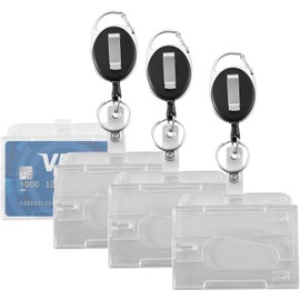 4 x ID Card Holder with Retractable ID Yo-Yo – Extendable Key Ring Made of Hard Plastic – ID Card Holder / Access Cards with Clip Made of Hard Plastic – Card Badge Holder