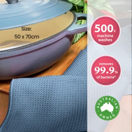 White Magic Tea Towel Single Pack, Denim – Recycled Plastic Ultra Absorbent Microfibre, 70x50cm, Lint-Free, Quick-Drying, Durable & Stylish Kitchen Towel, Multi-Purpose Use, Easy Care