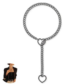 JFGDVW Stainless Steel Heart Slip Chain Necklace, Heart O-Ring Chain Choker, Adjustable Choker, For Women And Men Daily Wearing Or Attending Banquets(Black)