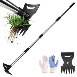 Weed Puller Tool with 58" Long Handle, Heavy Duty 2 in 1 Weeding Tools Gardening Set, Hand Weed Rake and Hoe Garden Weeder, Stainless Steel Weed Remover Tool for Yard, Patio, Lawn and Garden Planting