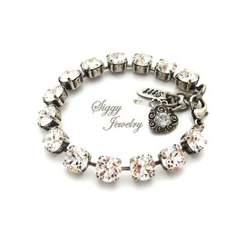 Austrian Crystal Tennis Bracelet, 8mm Clear Crystals, Sparkles Brilliantly, Bridal, Bridesmaids Gifts, Assorted Finishes, Optional Matching Earrings