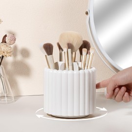 Anyoifax 360 Rotating Makeup Brush Holder 7 Slots Make Up Brush Organizer Removable Spinning Cosmetic Brushes Storage Pen Holder for Vanity, Dresser, Desk, White