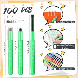 Yeaqee 100 Pieces Bible Highlighters No Bleed Gel Highlighter Assorted Pastel Highlighters Aesthetic No Bleed Markers for Bible Study Planner Notes Journal School Office Home Supplies, 10 Colors