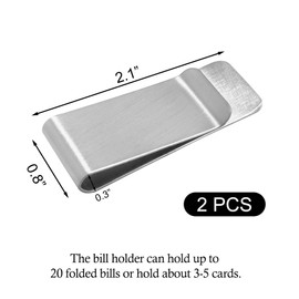 Desenda 2 PCS Stainless Steel Slim Money Clips Sturdy Cash Receipt Note Clip Credit Card Wallet Bill Holders for Men and Women - Silver