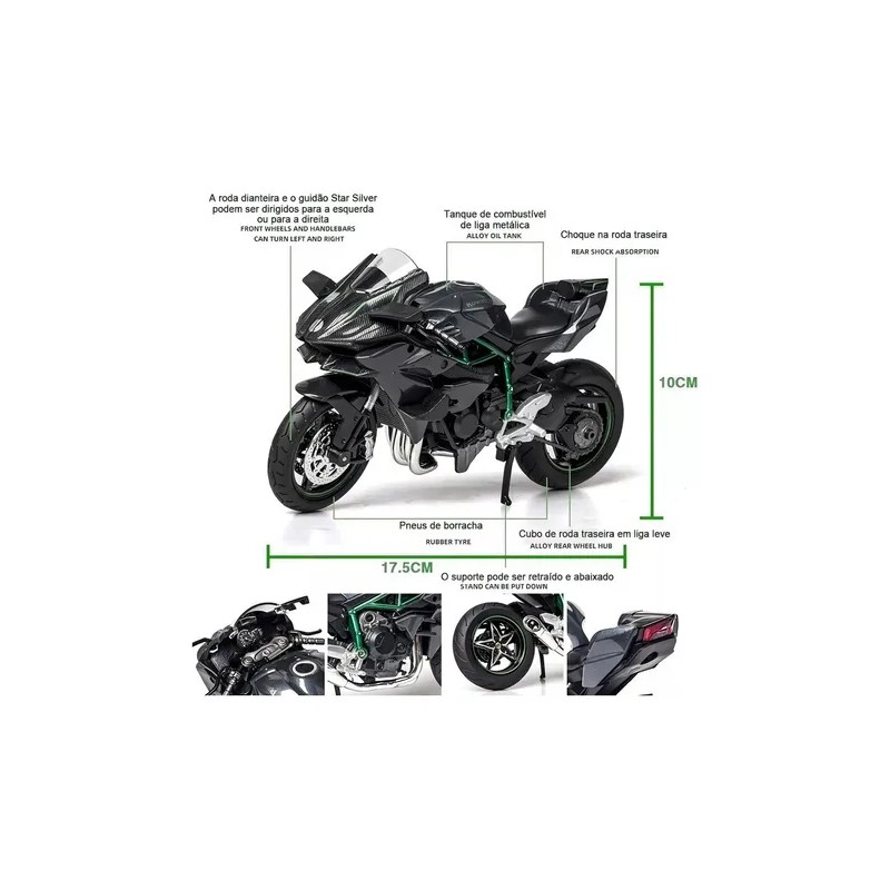 Xopexld Kawasaki H2r Miniatura Moto Metal Con Luz Y Sonido