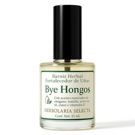 Herbolaria Selecta Bye Hongos, Barniz Herbal Fortalecedor de Uñas con Aceites Esenciales, Árbol de Té, Orégano, Tomillo, Clavo, Vitamina E, 15 mL