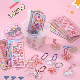 aqijuy 181 PCS Sticker Gift Keychain Arts and Crafts Supplies Set for Girls Boys Arts Crafts for Kids 5-12 for Birthday Party Classroom Guka DIY Kits(1)