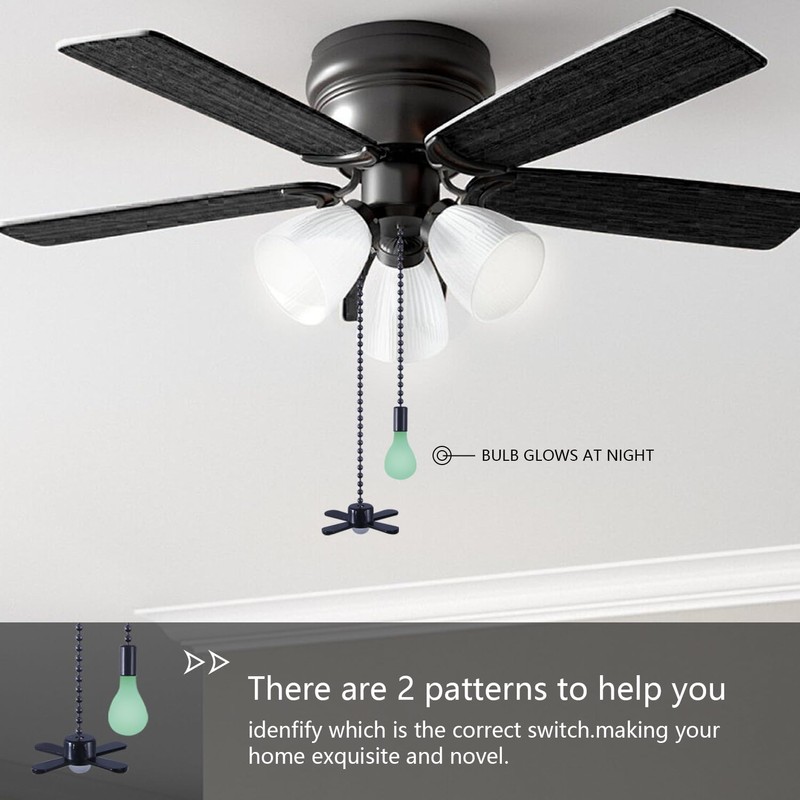 Dotlite Black Ceiling Fan Pull Chain Set, 2Pack 3mm Diameter