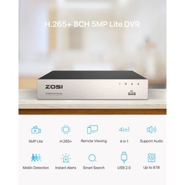 ZOSI 8CH Security Camera System HD-TVI Full 1080P Video DVR Recorder with 4X HD 1920TVL 1080P Indoor Outdoor CCTV Cameras 1TB Hard Drive, Smartphone, PC Easy Remote Access (Renewed)