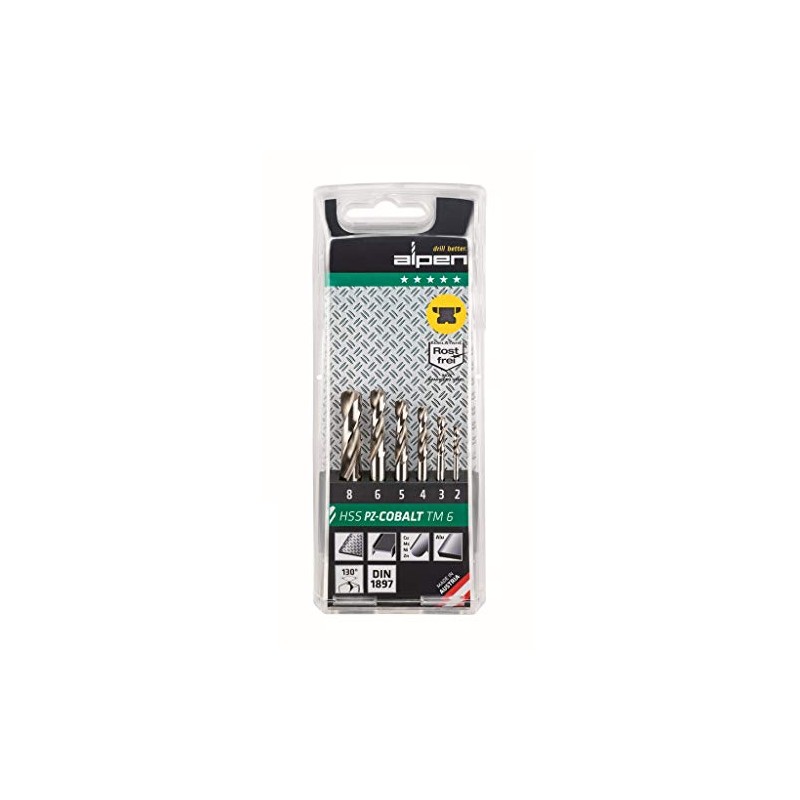 Alpen 6pc HSS Cobalt Stub Drill Bit Set 2.0 to