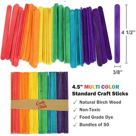 200 Sticks, Multi Color Popsicle Sticks 4.5 Inch Wood Craft Sticks STEM Supply, Kids Crafts by CraftySticks