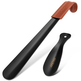NINEMAX Shoe Horn Long Handle for Seniors Men Women, Metal Long Shoehorn for Boots 16.5'', Small Travel Shoe Spoon Helper for Kids 7.5''