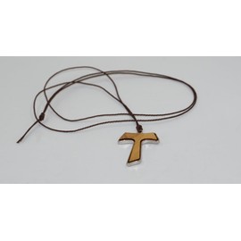 lazzaro italy Tau Cross pendant in wood and metal - Handcrafted jewel pendant - h 1.18 in