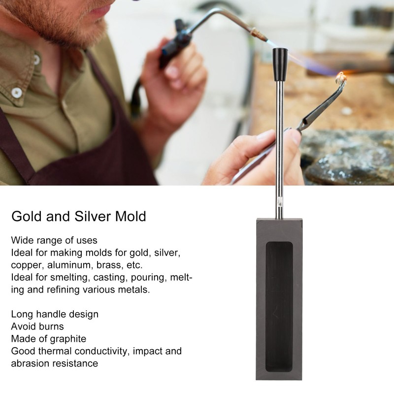Ingot Graphite Mould Long Handle Graphite Fused Gold 6.6 Lb