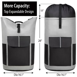 BeeGreen Grey-Black-Laundry-Bag-Backpack-Extra-Large-Heavy-Duty, 125L Portable Travel Laundry Backpack with Shoulder Straps & Extendable Clothes Hamper Bag 3 Pockets College Dorm Apartment Essentials