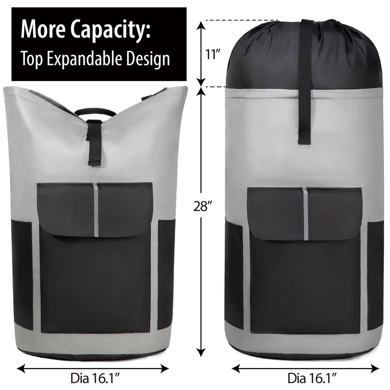 BeeGreen Grey-Black-Laundry-Bag-Backpack-Extra-Large-Heavy-Duty, 125L Portable Travel Laundry Backpack with Shoulder Straps