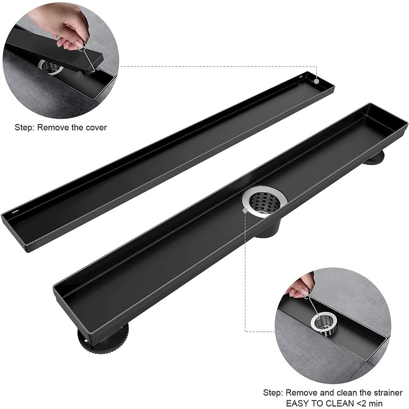 EXF Linear Shower Drain 30 Inch Matte Black with Reversible