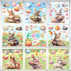 AuPower Fenstersticker Ostern 9 Blätter, Fensterdekoration Ostern, Fensterbild Frühling Ostern wiederverwendbar, Osterfenster Klammert Sich an Aufkleber Hase Ostereier, Kinderzimmer-Dekoration