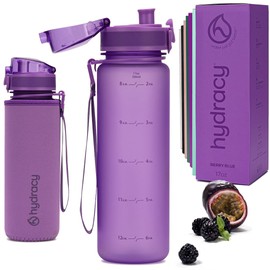 Hydracy Botella de agua con marcador de tiempo, 500 ml, sin BPA, a prueba de fugas y sin sudor, con infusor de frutas, regalo ideal para fitness, deportes y exteriores, color azul baya