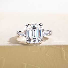 Gobaalele Cubic Zirconia Wedding Engagement Ring 5.8cttw 3-Stone Emerald Cut,5A Grade Simulated Diamond CZ Promise Anniversary Ring for Women Size7.5