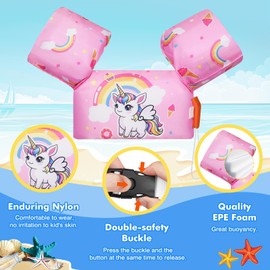 MoKo Swim Arm Band for Kids 20-30-40-50lbs, Clearance Toddler Swim Vest Cute Cartoon Swimming Wings Pool Floats Sleeve Children Water Sports Learning Swim Training Equipment, Pink Rainbow Unicorn